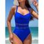 Maillot de Bain Evidé Croisé en Couleur Unie en Maille à Volants Une-Pièce - Bleu S | US 4