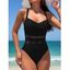 Maillot de Bain Evidé Croisé en Couleur Unie en Maille à Volants Une-Pièce - Bleu S | US 4