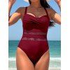 Maillot de Bain Evidé Croisé en Couleur Unie en Maille à Volants Une-Pièce - Rouge foncé XL | US 10