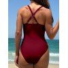 Maillot de Bain Evidé Croisé en Couleur Unie en Maille à Volants Une-Pièce - Rouge foncé XL | US 10