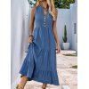 Maxi Robe Superposée Boutonnée en Couleur Unie Ourlet à Volants - Bleu profond M | US 6