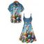 Easter Rabbit Egg Print V Neck A Line Mini Dress And Short Sleeve Shirt Matching Outfit - Bleu clair S | US 4