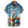 Easter Rabbit Egg Print V Neck A Line Mini Dress And Short Sleeve Shirt Matching Outfit - Bleu clair S | US 4