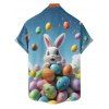 Easter Rabbit Egg Print V Neck A Line Mini Dress And Short Sleeve Shirt Matching Outfit - Bleu clair S | US 4