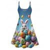 Easter Rabbit Egg Print V Neck A Line Mini Dress And Short Sleeve Shirt Matching Outfit - Bleu clair S | US 4