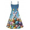 Easter Rabbit Egg Print V Neck A Line Mini Dress And Short Sleeve Shirt Matching Outfit - Bleu clair S | US 4