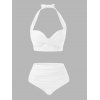 Maillot de Bain Bikini Ajustable Noué Tordu en Couleur Unie à Taille Haute Deux Pièces - Blanc XL | US 10