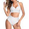 Maillot de Bain Bikini Ajustable Noué Tordu en Couleur Unie à Taille Haute Deux Pièces - Blanc XL | US 10