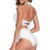 Maillot de Bain Bikini Ajustable Noué Tordu en Couleur Unie à Taille Haute Deux Pièces - Blanc XL | US 10