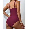 Maillot de Bain Panneau en Maille en Couleur Unie à Col Plongeant Une-Pièce - Rouge foncé M | US 6