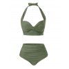 Maillot de Bain Bikini Ajustable Noué Tordu en Couleur Unie à Taille Haute Deux Pièces - Vert clair XL | US 10