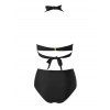 Maillot de Bain Bikini Ajustable Noué Tordu en Couleur Unie à Taille Haute Deux Pièces - Noir S | US 4