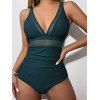 Maillot de Bain Panneau en Maille en Couleur Unie à Col Plongeant Une-Pièce - Vert profond S | US 4