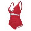 Maillot de Bain Panneau en Maille en Couleur Unie à Col Plongeant Une-Pièce - Rouge L | US 8