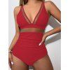 Maillot de Bain Panneau en Maille en Couleur Unie à Col Plongeant Une-Pièce - Rouge L | US 8