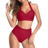 Maillot de Bain Bikini Ajustable Noué Tordu en Couleur Unie à Taille Haute Deux Pièces - Rouge foncé XL | US 10