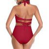 Maillot de Bain Bikini Ajustable Noué Tordu en Couleur Unie à Taille Haute Deux Pièces - Rouge foncé XL | US 10