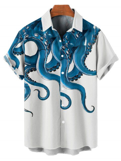 Chemise de Vacances Pieuvre Contrastée Imprimée à Manches Courtes