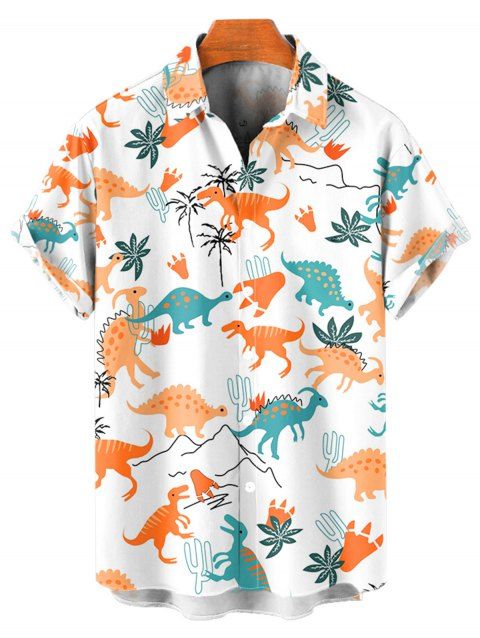 Chemise de Vacances Dinosaure et Palmier Imprimés à Manches Courtes