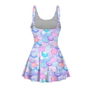 Colorful Shell Allover Print Bowknot Vacation One-piece Swimsuit