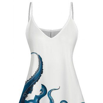 Contrast Octopus Print V Neck Spaghetti Strap Vacation Mini Dress 