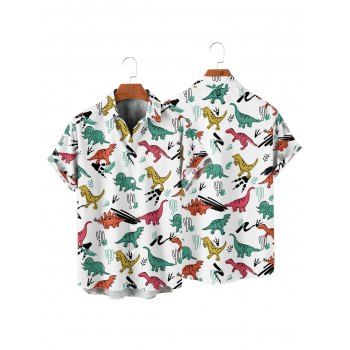 Cute Dinosaur Cactus Print Short Sleeve Vacation Shirt