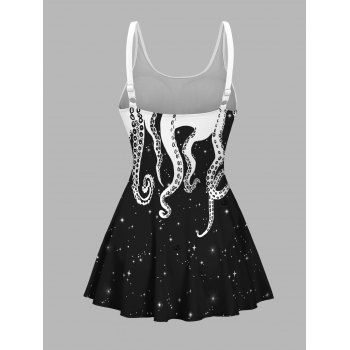 Contrast Color Octopus Galaxy Print Bowknot Beach One-piece Swimsuit