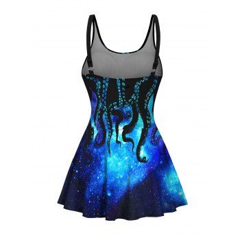 Galaxy Octopus Print One-piece Swimsuit Bowknot Bathing Padded Beach Swimwear