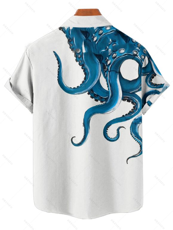Chemise de Vacances Pieuvre Contrastée Imprimée à Manches Courtes - Blanc M