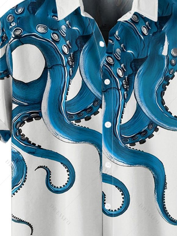 Chemise de Vacances Pieuvre Contrastée Imprimée à Manches Courtes - Blanc M