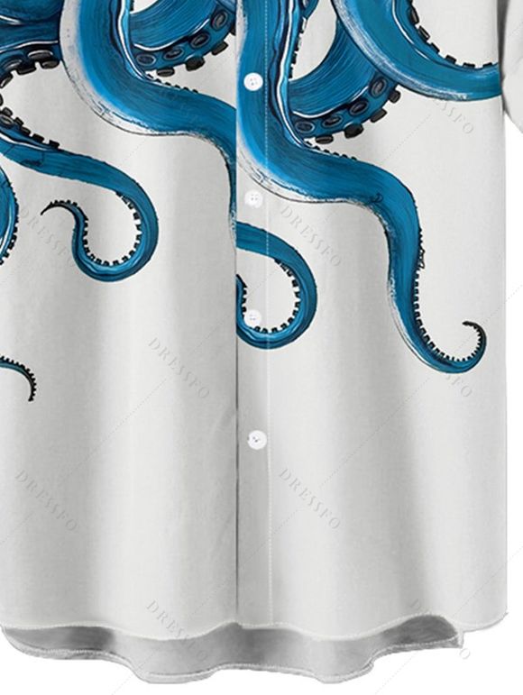 Chemise de Vacances Pieuvre Contrastée Imprimée à Manches Courtes - Blanc M