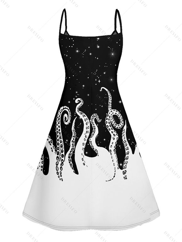 Mini Robe à Bretelle Fine Pieuvre Galaxie Contrastée Imprimée à Col V - Noir S | US 4