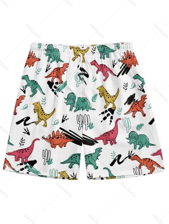 Short de Plage Dinosaure Mignon Imprimés à Cordon - Blanc 5XL