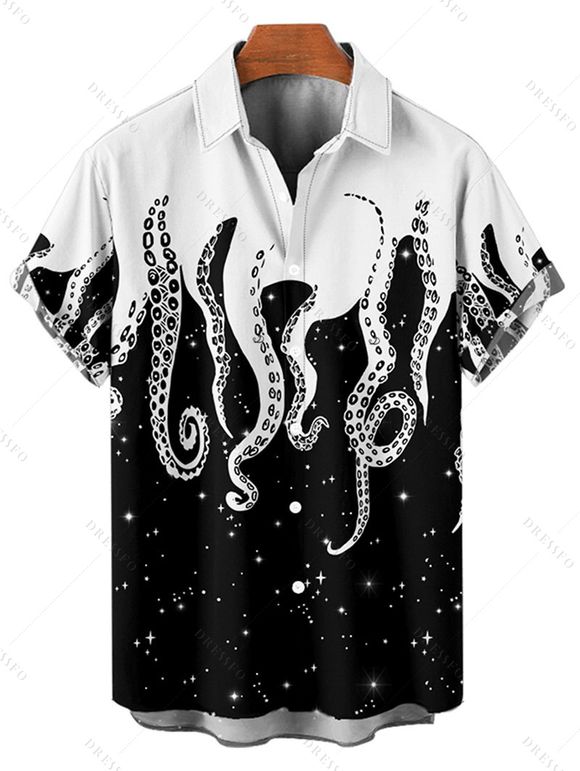 Chemise de Vacances à Manches Courtes à Imprimé Pieuvre et Galaxie - Noir 5XL