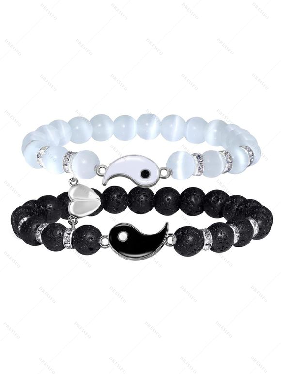 Ensemble de Bracelets Perlés Yin Yang Pierre Naturelle 2 Pièces - multicolor A 