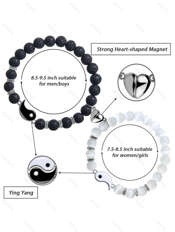 Ensemble de Bracelets Perlés Yin Yang Pierre Naturelle 2 Pièces - multicolor A 