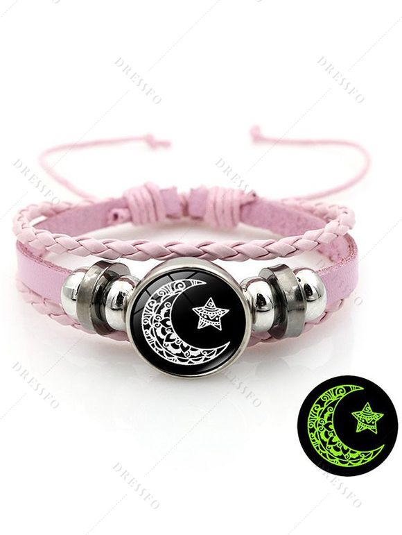 Bracelet en Cuir Tressé Motif Soleil Pierre et Lune Style Vintage - multicolor A 