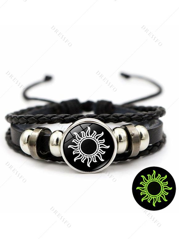 Bracelet en Cuir Tressé Motif Soleil Pierre et Lune Style Vintage - multicolor A 