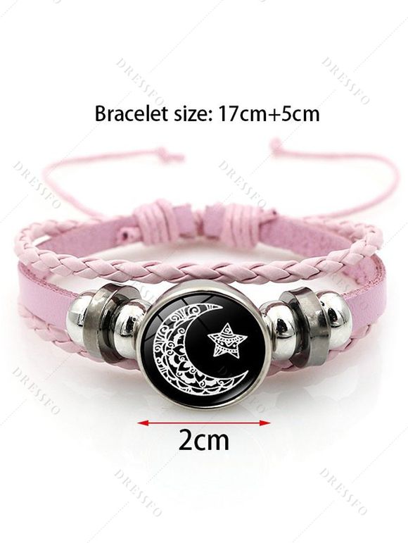 Bracelet en Cuir Tressé Motif Soleil Pierre et Lune Style Vintage - multicolor A 