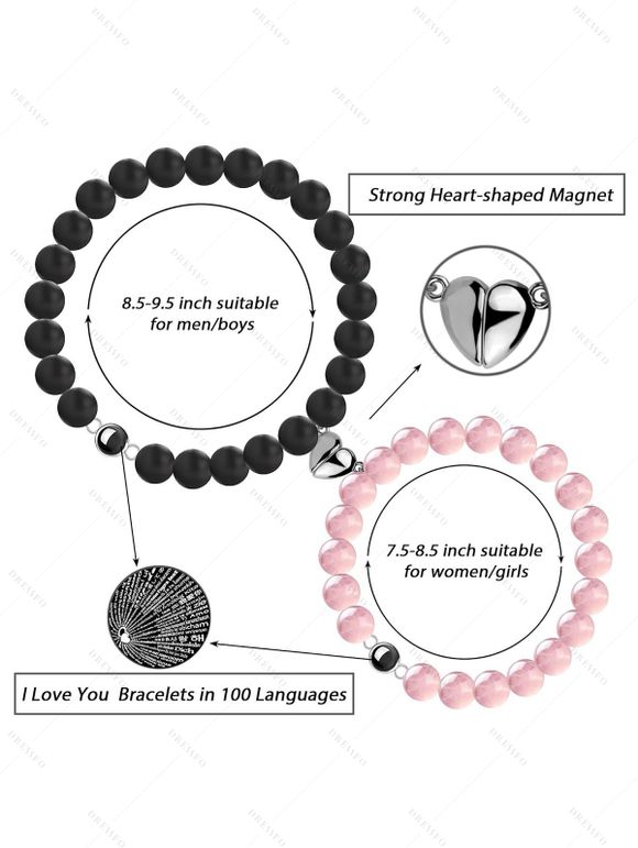 Ensemble de Bracelets Perlés Yin Yang Pierre Naturelle 2 Pièces - multicolor A 