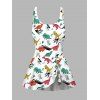 Vacation Cute Dinosaur Print Cinched One-piece Swimsuit And Shorts Matching Outfit - Blanc S | US 4