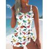 Vacation Cute Dinosaur Print Cinched One-piece Swimsuit And Shorts Matching Outfit - Blanc S | US 4