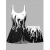 Octopus Galaxy Print Bowknot One-piece Swimsuit And Beach Shorts Matching Outfit - Noir S | US 4