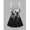 Octopus Galaxy Print Bowknot One-piece Swimsuit And Beach Shorts Matching Outfit - Noir S | US 4