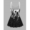 Maillot de Bain Galaxie Pieuvre Imprimée en Couleur Contrastée avec Nœud Papillon Une-Pièce - Noir M | US 6