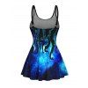Maillot de Bain Rembourré Galaxie Pieuvre Imprimée Une-Pièce avec Nœud Papillon - Noir XL | US 12