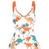 Mini Robe de Vacances Dinosaure et Palmier Imprimés Partout à Col V - Orange XXL | US 14