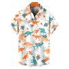 Chemise de Vacances Dinosaure et Palmier Imprimés à Manches Courtes - Orange 3XL