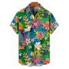 Chemise de Vacances Hawaïen Fleur et Feuille Tropicale Imprimées à Manches Courtes - Vert profond 3XL