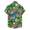 Chemise de Vacances Hawaïen Fleur et Feuille Tropicale Imprimées à Manches Courtes - Vert profond 3XL